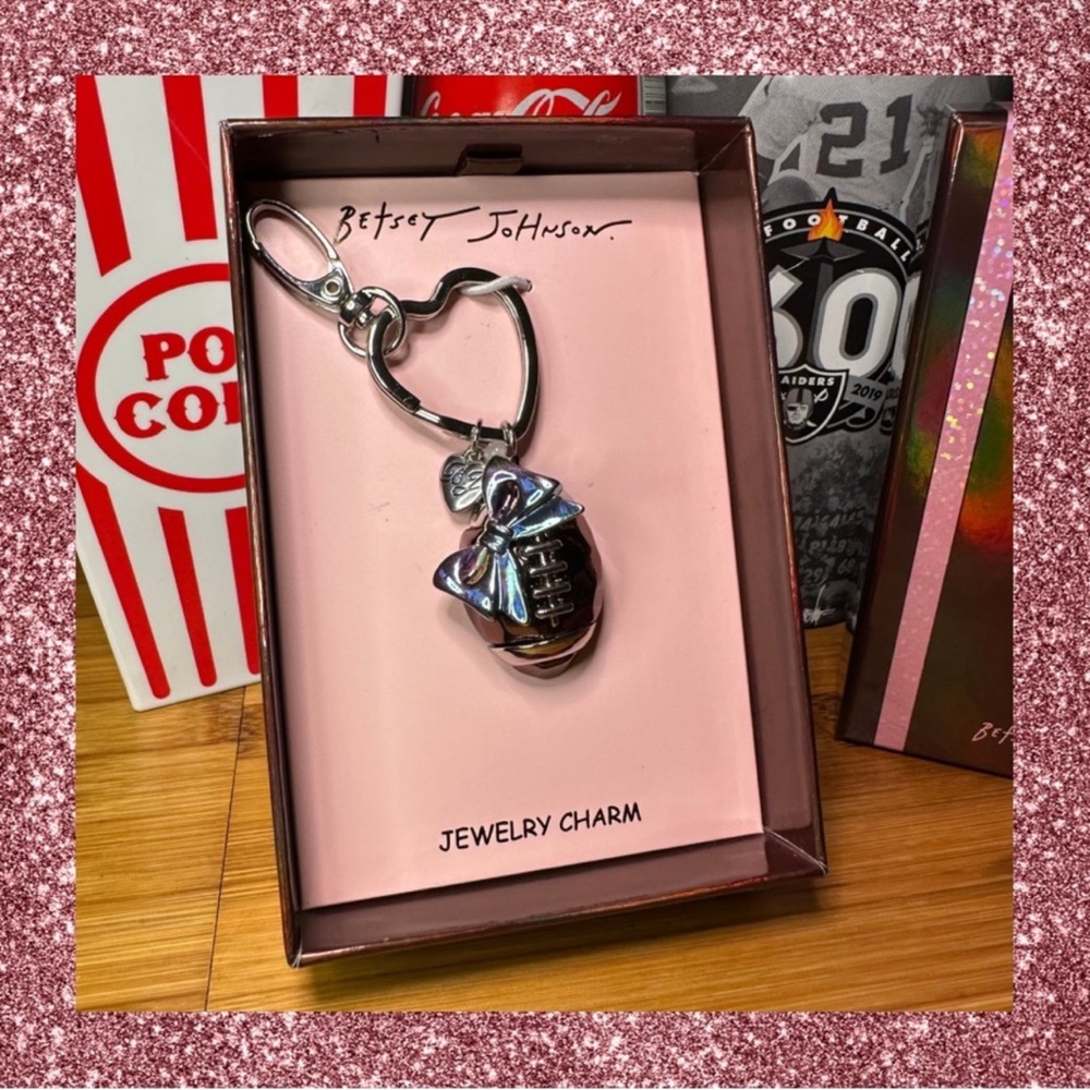 NIB Betsey Johnson Football & Bow Bag Charm - Picture 2 of 12